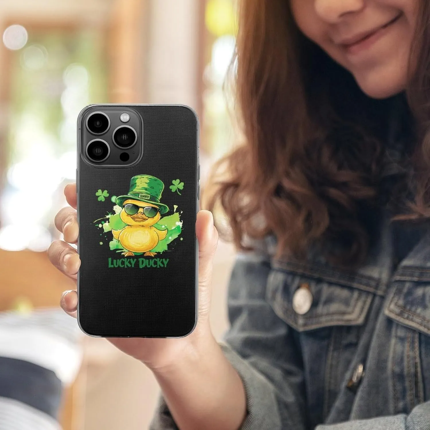 Lucky Ducky with Glasses Four Leaf Clover Phone Case Slim Shockproof Protective Cover Phone Cover Compatible with iPhone 13 iPhone 13 Pro