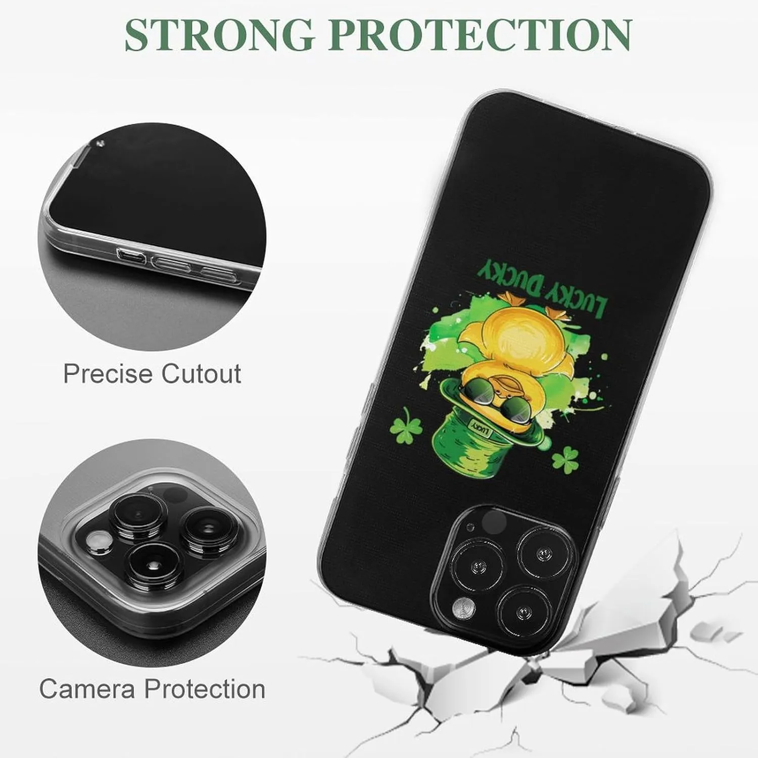 Lucky Ducky with Glasses Four Leaf Clover Phone Case Slim Shockproof Protective Cover Phone Cover Compatible with iPhone 13 iPhone 13 Pro