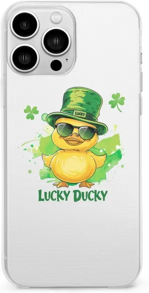 Lucky Ducky with Glasses Four Leaf Clover Phone Case Slim Shockproof Protective Cover Phone Cover Compatible with iPhone 13 iPhone 13 Pro
