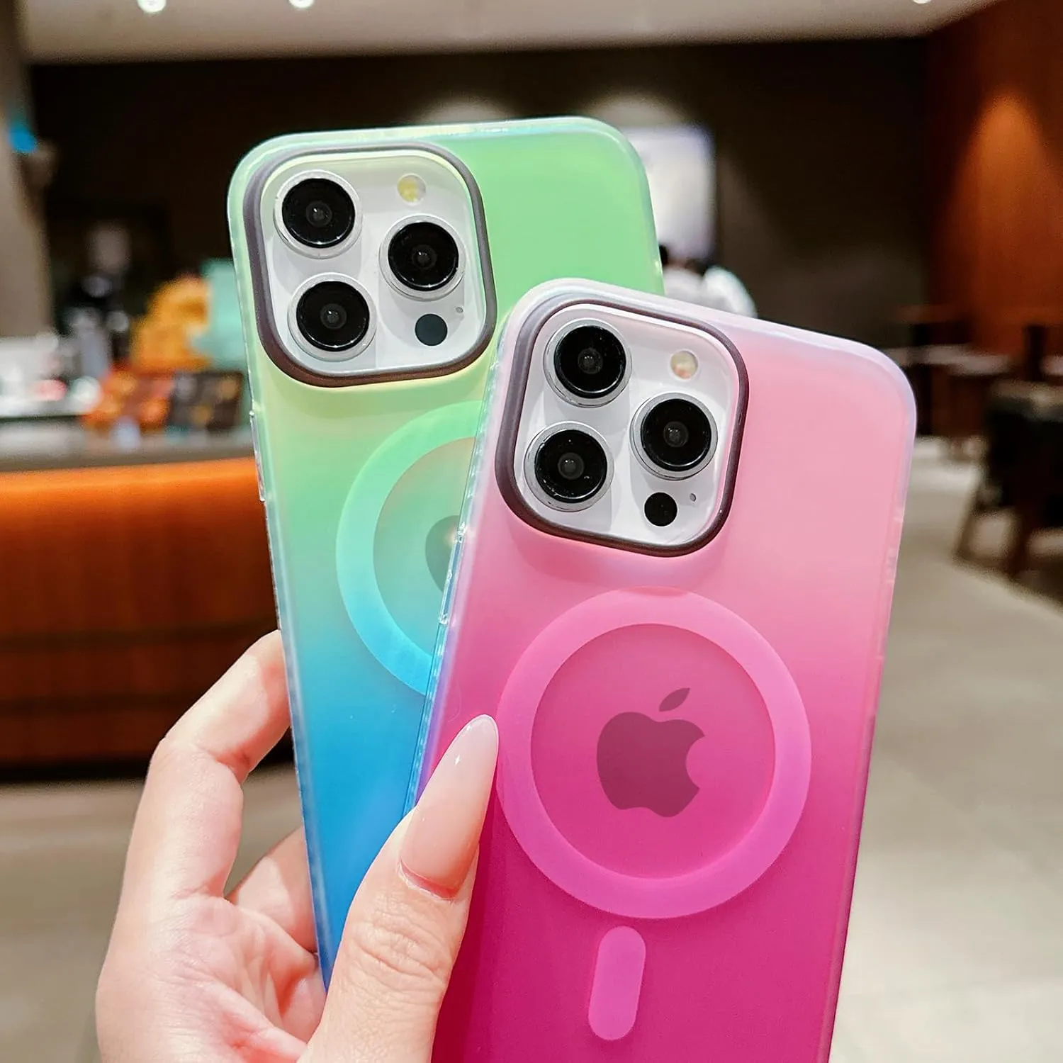 Magnetic Case for iPhone 12/12 Pro,Compatible with Magsafe,Gradient Iridescent Holographic Shockproof Translucent Matte Phone Case Protective TPU Bumper Cover for Women Girls (Pink & Hot Pink)
