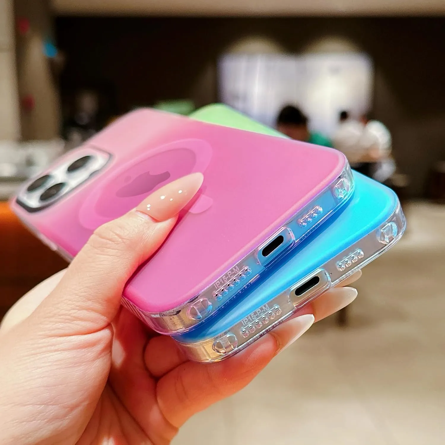 Magnetic Case for iPhone 12/12 Pro,Compatible with Magsafe,Gradient Iridescent Holographic Shockproof Translucent Matte Phone Case Protective TPU Bumper Cover for Women Girls (Pink & Hot Pink)