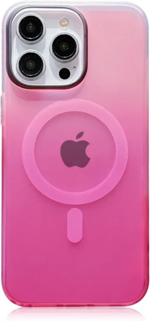 Magnetic Case for iPhone 12/12 Pro,Compatible with Magsafe,Gradient Iridescent Holographic Shockproof Translucent Matte Phone Case Protective TPU Bumper Cover for Women Girls (Pink & Hot Pink)