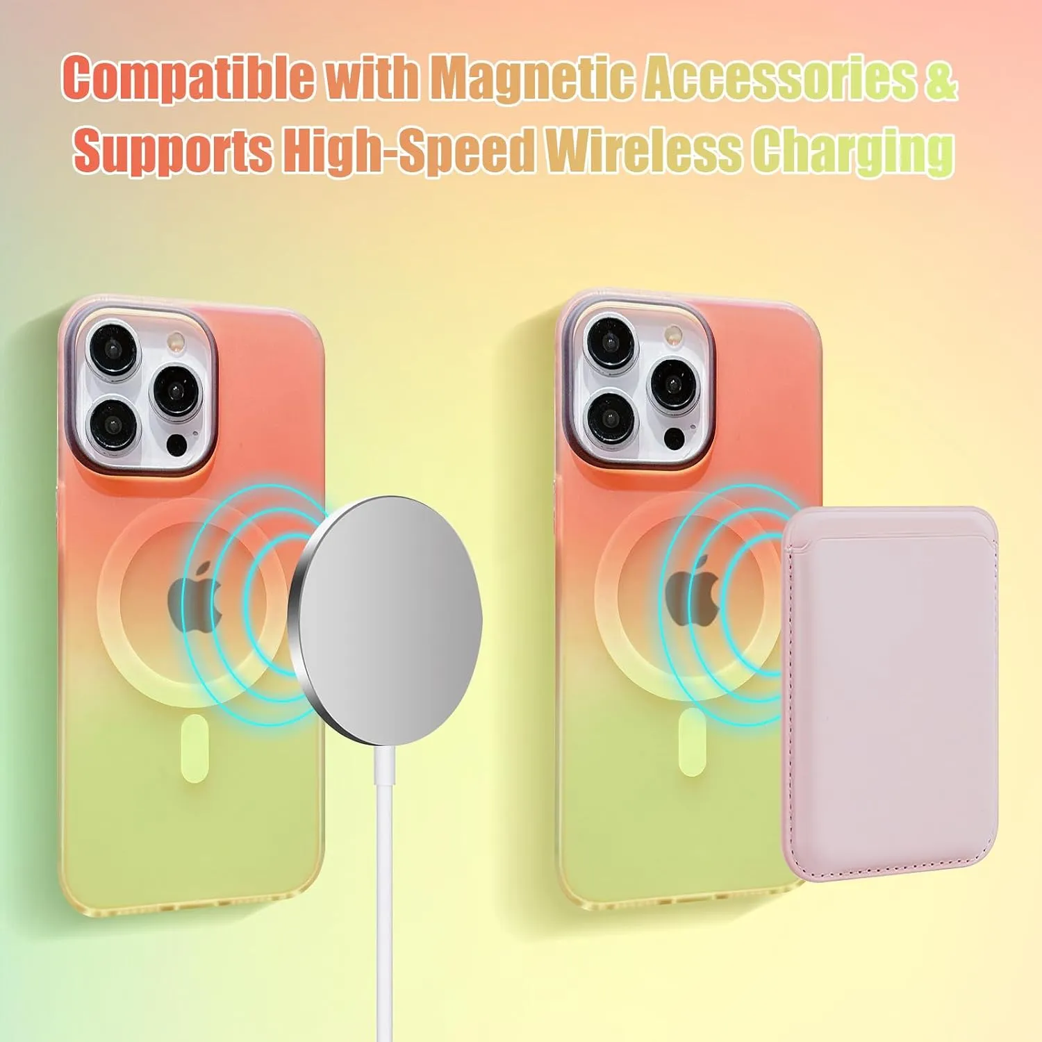 Magnetic Case for iPhone 12/12 Pro,Compatible with Magsafe,Gradient Iridescent Holographic Shockproof Translucent Matte Phone Case Protective TPU Bumper Cover for Women Girls (Pink & Hot Pink)