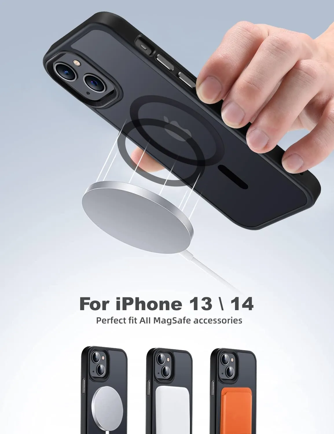Magnetic Guardian Designed for iPhone 14 Case & iPhone 13 Case [10FT-Grade Drop Tested & Compatible with MagSafe] Slim Translucent Matte Case for iPhone 13/14 Phone Case (6.1"), Black