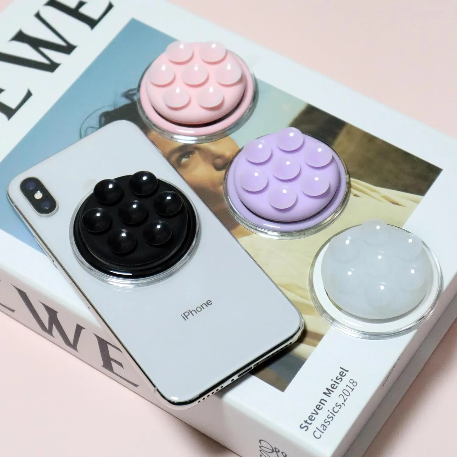 Magnetic Silicone Suction Cup Phone Mount with Hands-Free Stand - Perfect for Selfies, Videos, Durable, Secure Grip, One-Touch Holding, Lightweight, Sleek Design (Pink)