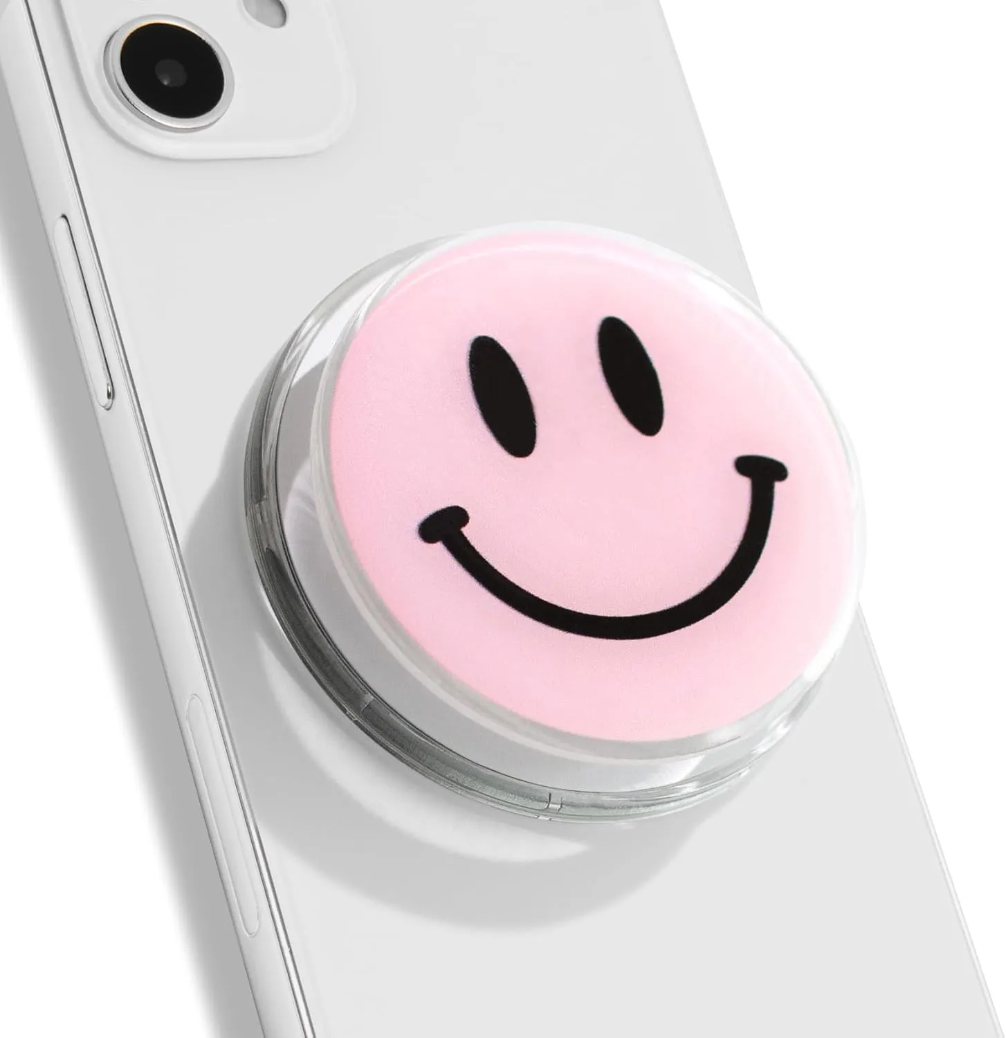 Magsafe Compatible Mobile Phone Grip Stand Holder Cute Smile Face Shape Expandible Collapsible for Kindle Smartphone Tablet Cell Phone Accessory (Baby Pink)