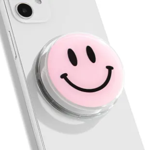 Magsafe Compatible Mobile Phone Grip Stand Holder Cute Smile Face Shape Expandible Collapsible for Kindle Smartphone Tablet Cell Phone Accessory (Baby Pink)