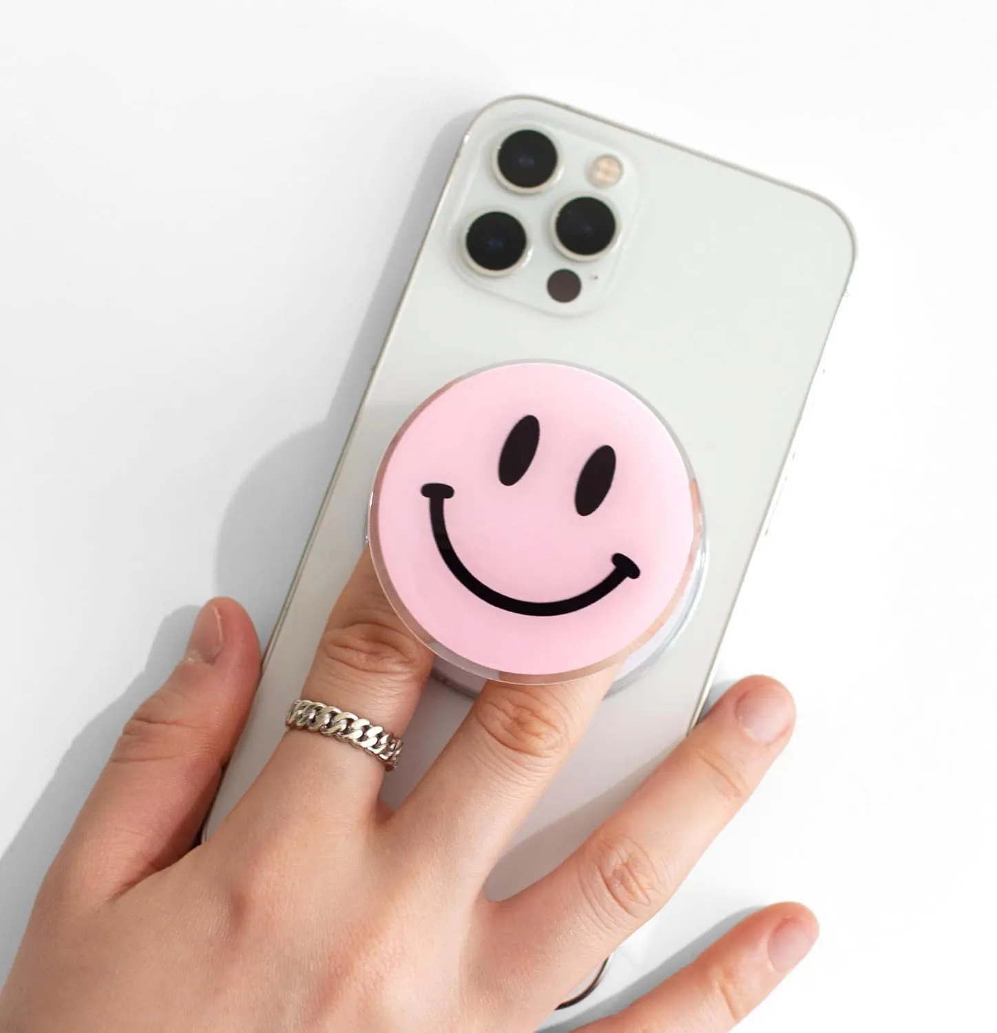 Magsafe Compatible Mobile Phone Grip Stand Holder Cute Smile Face Shape Expandible Collapsible for Kindle Smartphone Tablet Cell Phone Accessory (Baby Pink)