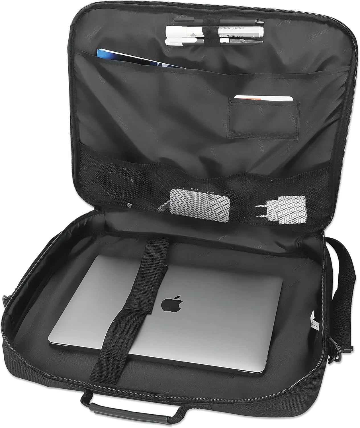 MANHATTAN Laptop Shoulder Bag Carrying Case  Slim Briefcase Style, Clamshell Opening, Padded Compartments3 Yr Mfg Warranty