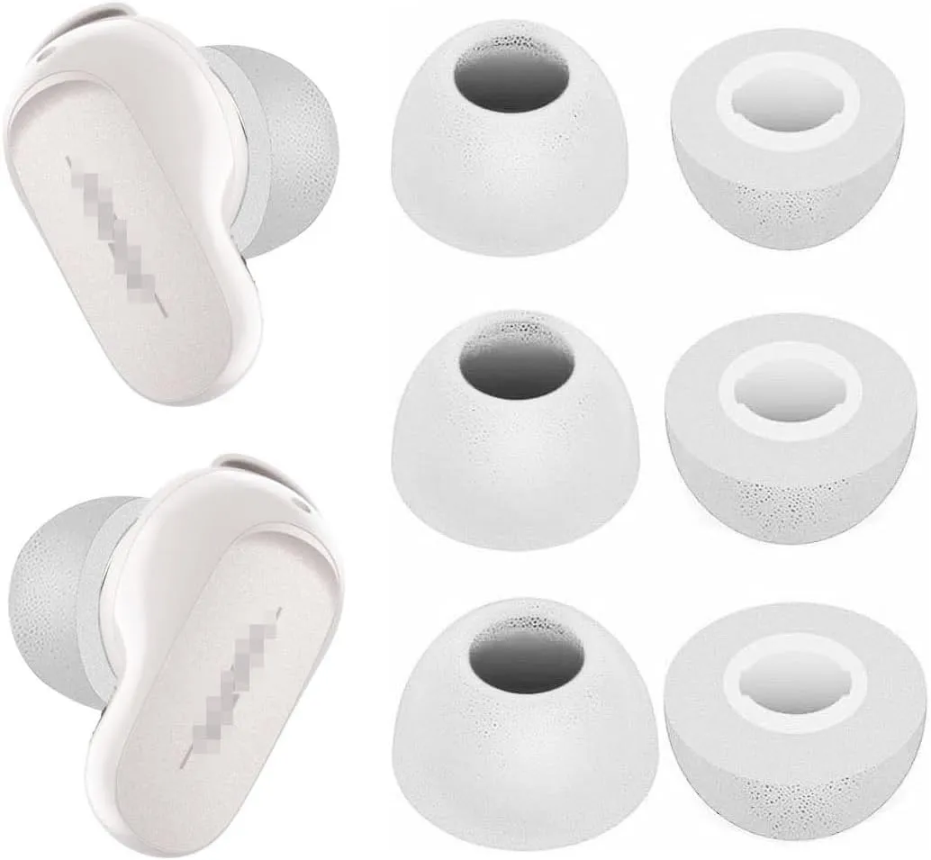 Memory Foam Tips Compatible with Bose QuietComfort Earbuds II, No Silicone Eartips Pain, Anti-Slip Replacement Ear Tips, Fit in Charging Case, Reducing Noise Tips, 3 Pairs (S/M/L, Soapstone) 214qc2w3