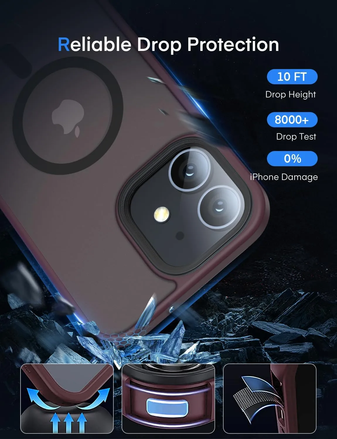 Mgnaooi Magnetic Case for iPhone 11 Case [MIL-Grade Drop Tested & Compatible with MagSafe] Translucent Matte Back, Anti-Fingerprint Anti-Scratch Shockproof Phone 11 Case 6.1 Inch, Red