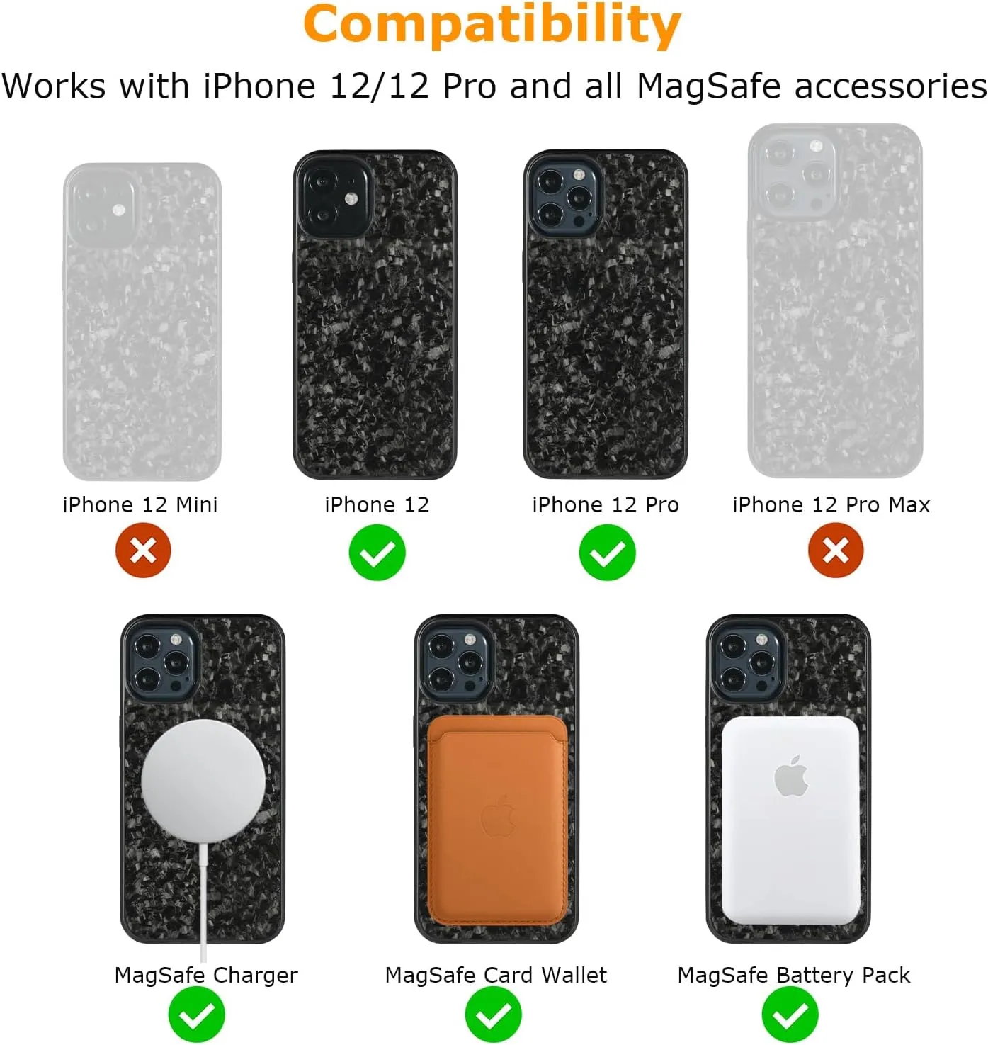molzar Grip Series for iPhone 12/12 Pro Case with Real Forged Carbon Fiber, Built-in Magnet Ring for Magnetic Mount, Compatible with MagSafe Chargers and Accessories, Glossy Black/Forged