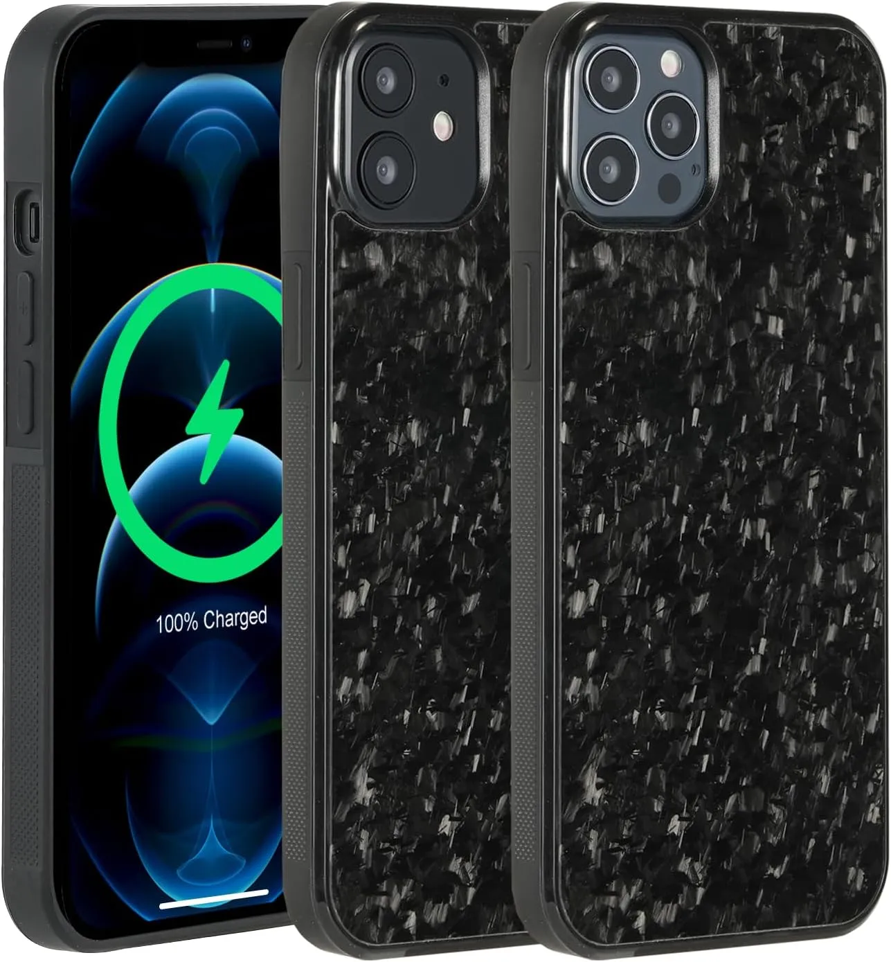 molzar Grip Series for iPhone 12/12 Pro Case with Real Forged Carbon Fiber, Built-in Magnet Ring for Magnetic Mount, Compatible with MagSafe Chargers and Accessories, Glossy Black/Forged