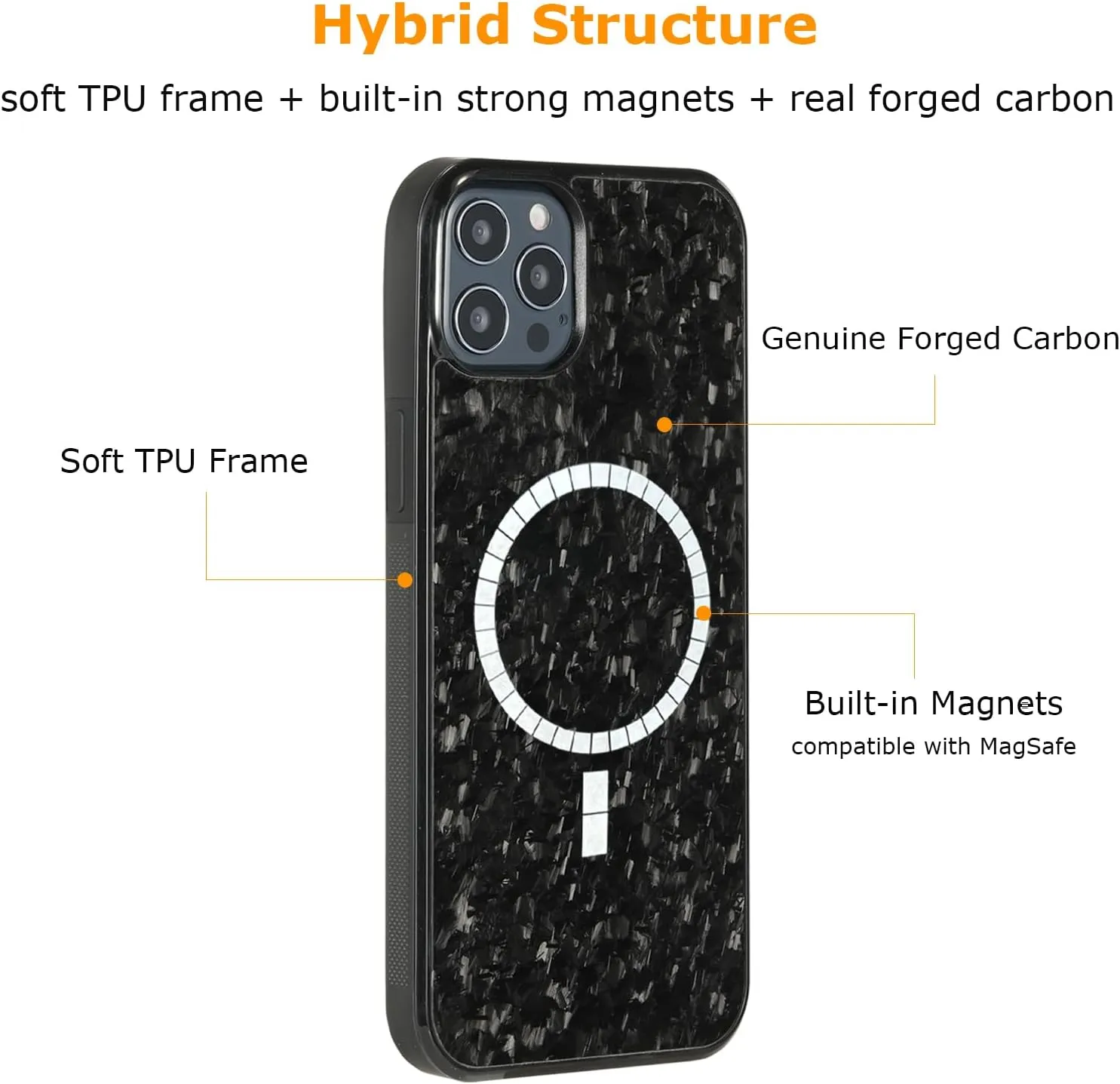 molzar Grip Series for iPhone 12/12 Pro Case with Real Forged Carbon Fiber, Built-in Magnet Ring for Magnetic Mount, Compatible with MagSafe Chargers and Accessories, Glossy Black/Forged