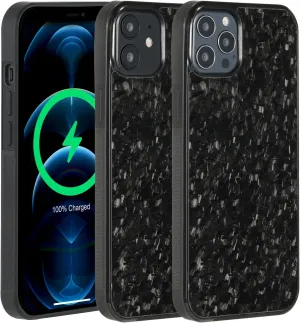 molzar Grip Series for iPhone 12/12 Pro Case with Real Forged Carbon Fiber, Built-in Magnet Ring for Magnetic Mount, Compatible with MagSafe Chargers and Accessories, Glossy Black/Forged