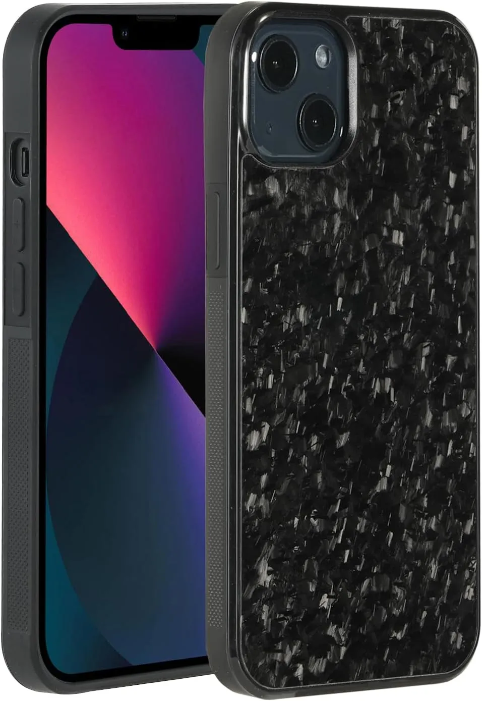 molzar Grip Series for iPhone 13 Case with Real Forged Carbon Fiber, Built-in Metal Plate for Magnetic Mount, Works with Qi-Certified Chargers, Glossy Black/Forged