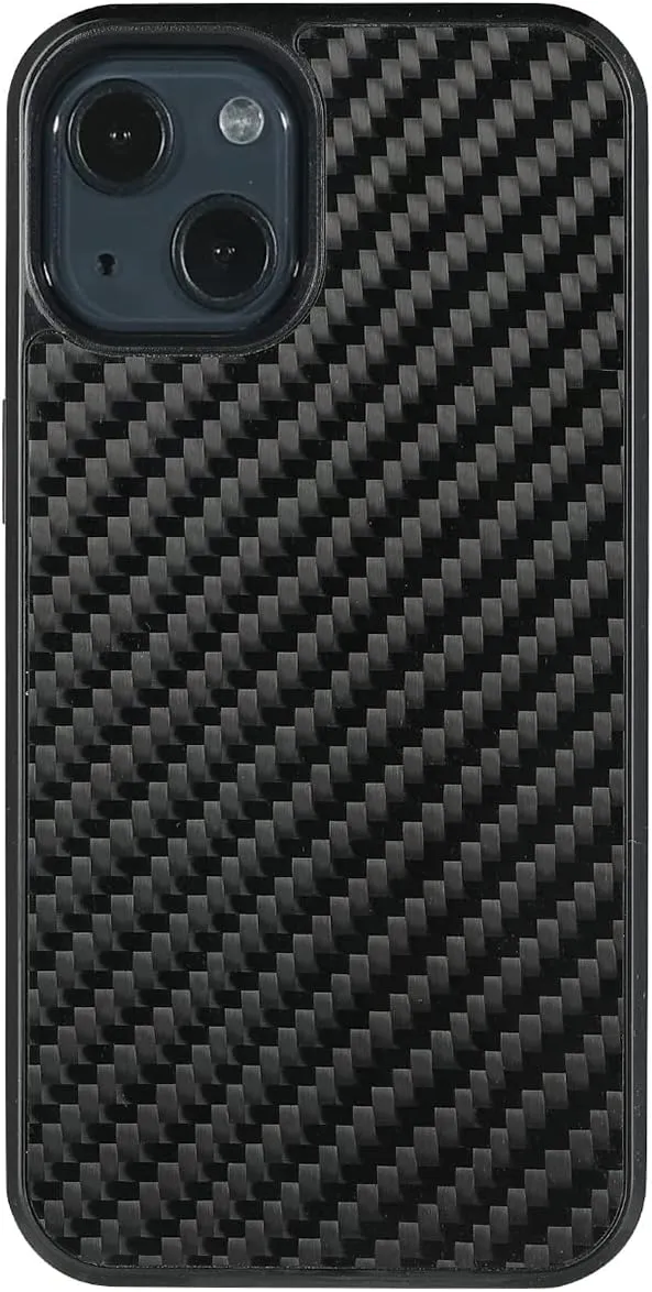 molzar Grip Series for iPhone 13 Case with Real Weave Carbon Fiber, Built-in Metal Plate for Magnetic Mount, Works with Qi-Certified Chargers, Glossy Black/Weave