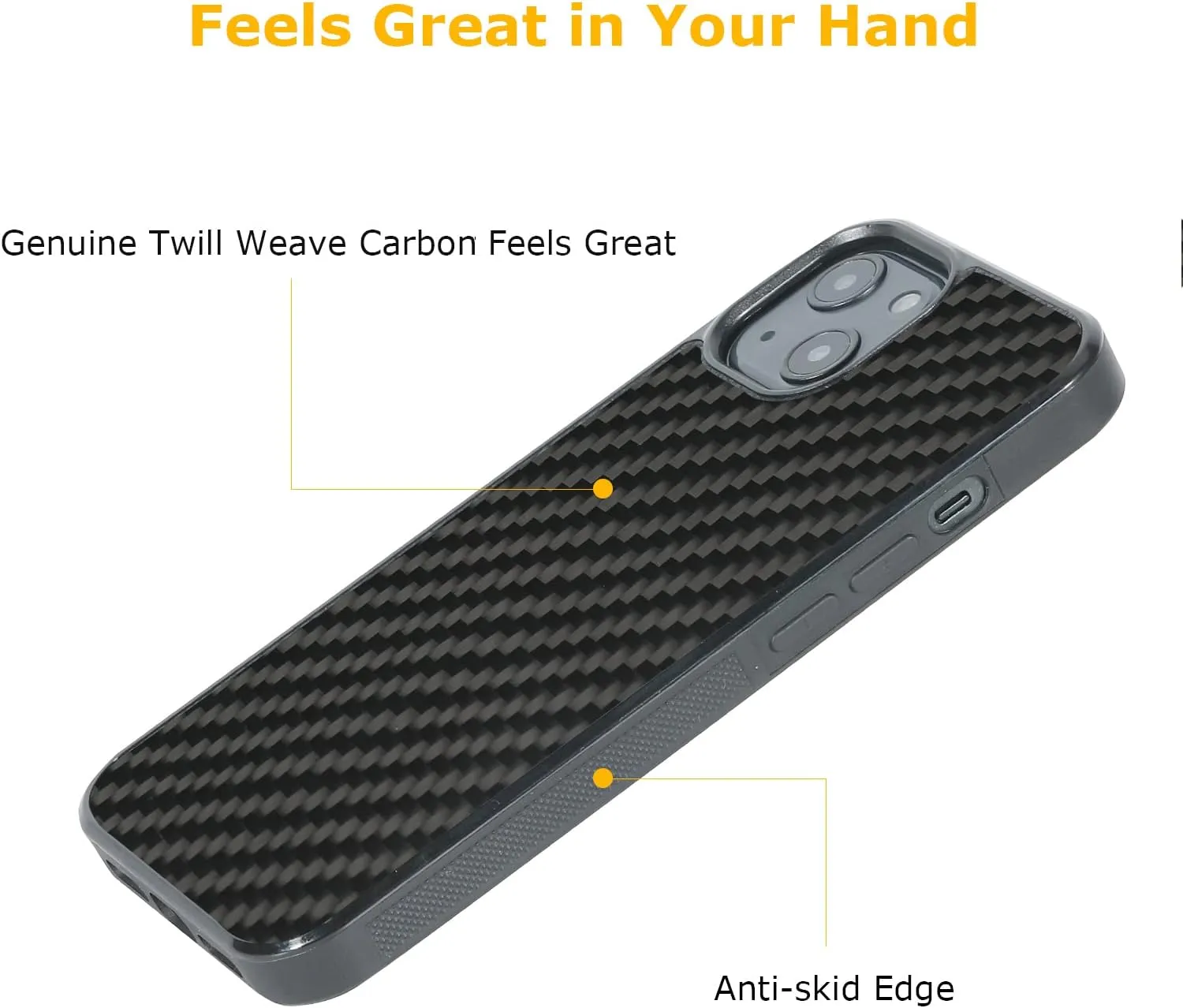 molzar Grip Series for iPhone 13 Case with Real Weave Carbon Fiber, Built-in Metal Plate for Magnetic Mount, Works with Qi-Certified Chargers, Glossy Black/Weave