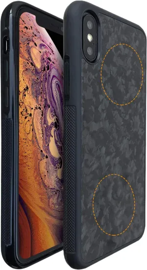 molzar Grip Series for iPhone Xs and iPhone X Case with Real Forged Carbon Fiber, Built-in Metal Plate for Magnetic Mount, Works with Qi-Certified Chargers, Glossy Black/Forged