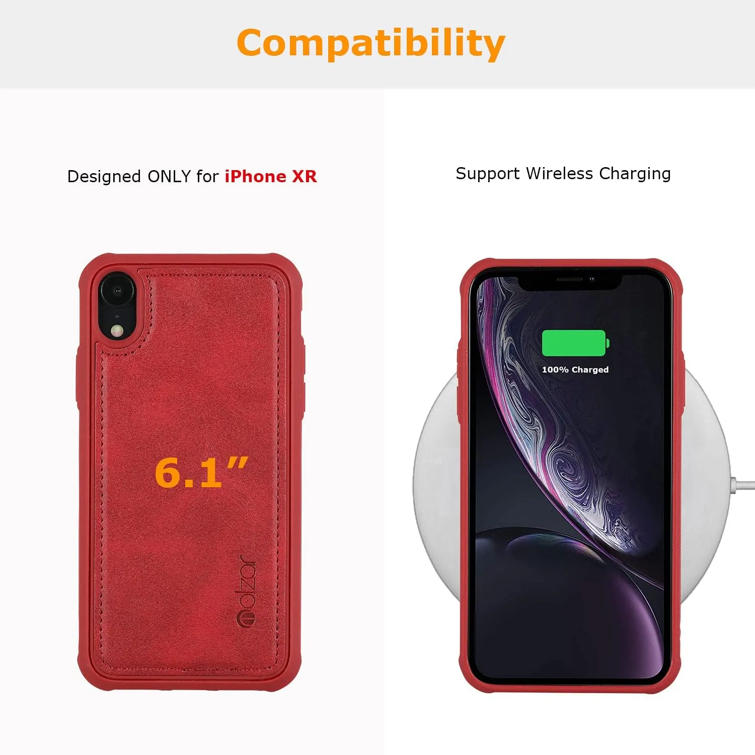 molzar MAG Series for iPhone XR Case, Built-in Metal Plate for Magnetic Mount, Works with Qi-Certified Chargers, Compatible with iPhone XR, Red