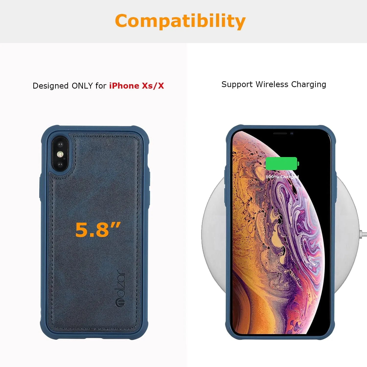molzar MAG Series for iPhone Xs and iPhone X Case, Built-in Metal Plate for Magnetic Mount, Works with Qi-Certified Chargers, Compatible with iPhone Xs/X, Blue