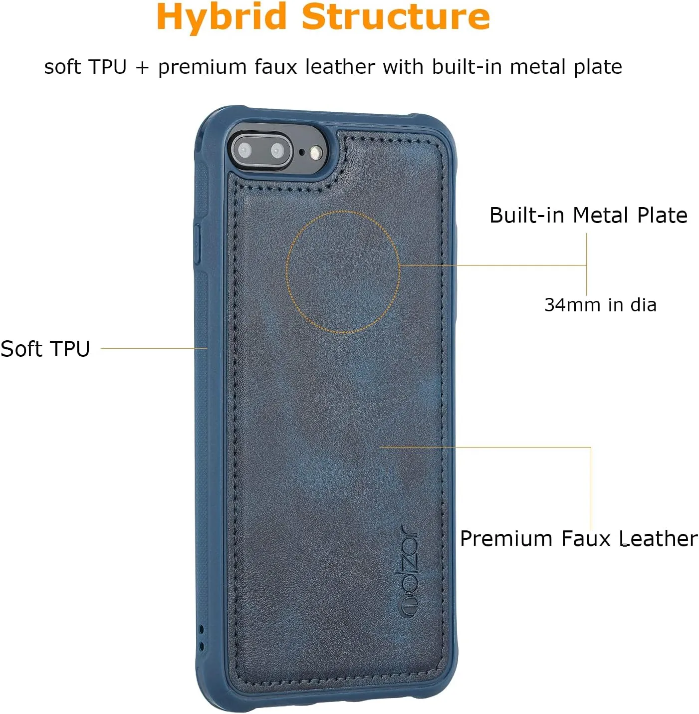 molzar MAG Series for iPhone Xs and iPhone X Case, Built-in Metal Plate for Magnetic Mount, Works with Qi-Certified Chargers, Compatible with iPhone Xs/X, Blue