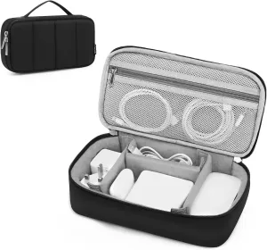 MOSISO Electronic Organizer Travel Case, Puffy Electronic Accessories Carry Case for Cable, Charger, Phone, Earphone, Mouse and Other Accessories, Portable Storage Bag with Handle, Black