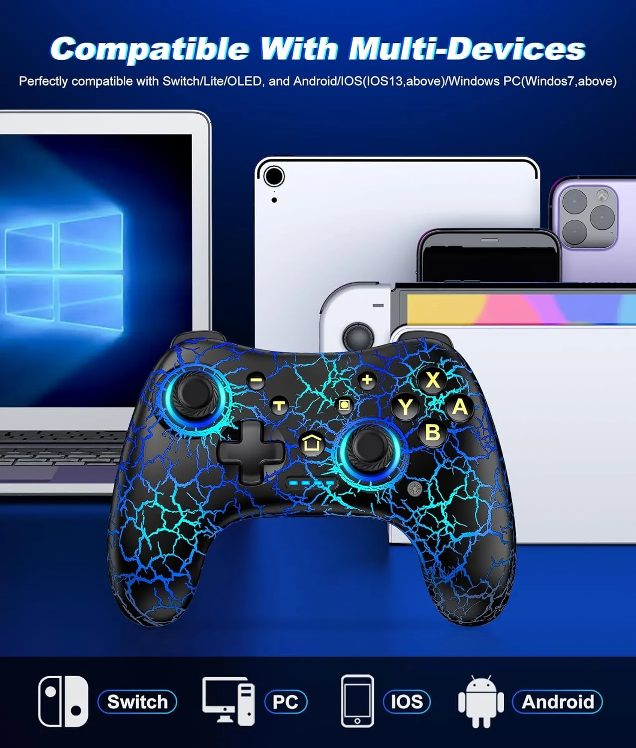 Multifunctional Wireless Switch Controller for Nintendo Switch/Lite/OLEDSwitch Controllers Compatible with Android, IOS, Windows PC, Switch Pro Controller Features LED,Motion,Vibration,Turbo,Wake Up