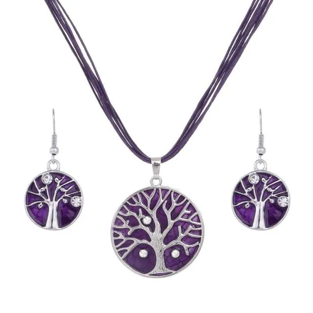 Multilayers Leather Pendant Necklaces Earrings Wedding Sets
