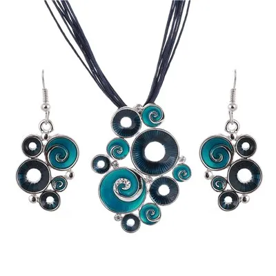Multilayers Leather Pendant Necklaces Earrings Wedding Sets