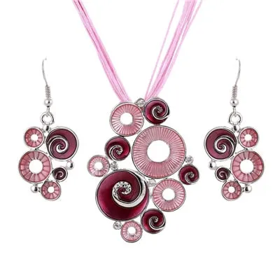 Multilayers Leather Pendant Necklaces Earrings Wedding Sets