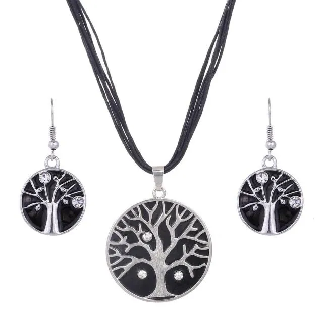 Multilayers Leather Pendant Necklaces Earrings Wedding Sets