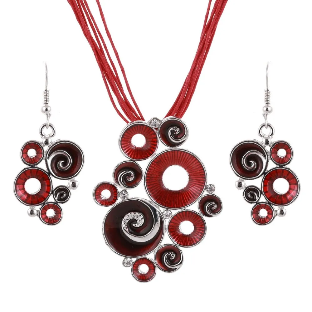 Multilayers Leather Pendant Necklaces Earrings Wedding Sets