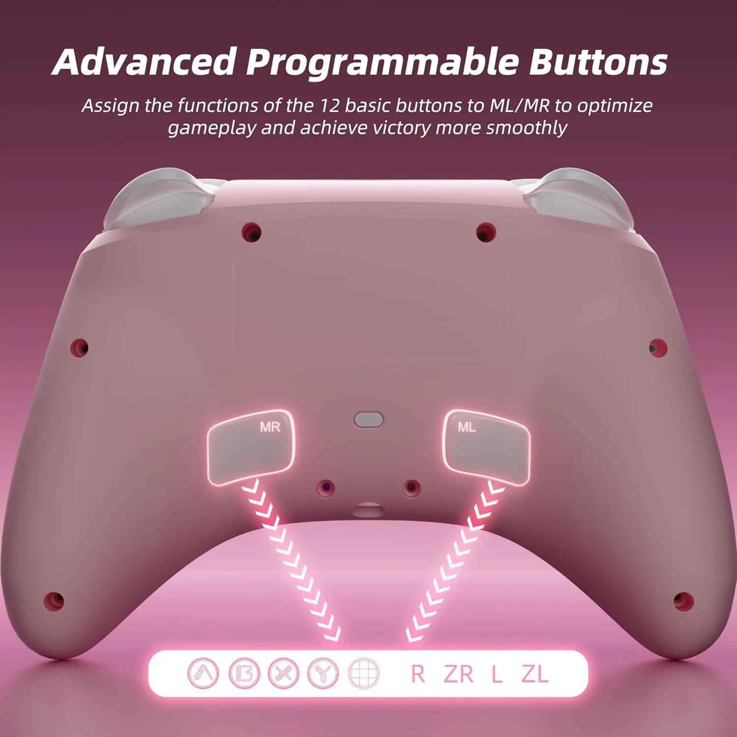 Mytrix Wireless Pro Controllers for Nintendo Switch, Windows PC iOS Android Steam/Steam Deck, Sakura Pink Bluetooth Controller with Programmable, Headphone Jack, Adjustable LED Light/Turbo/Vibration