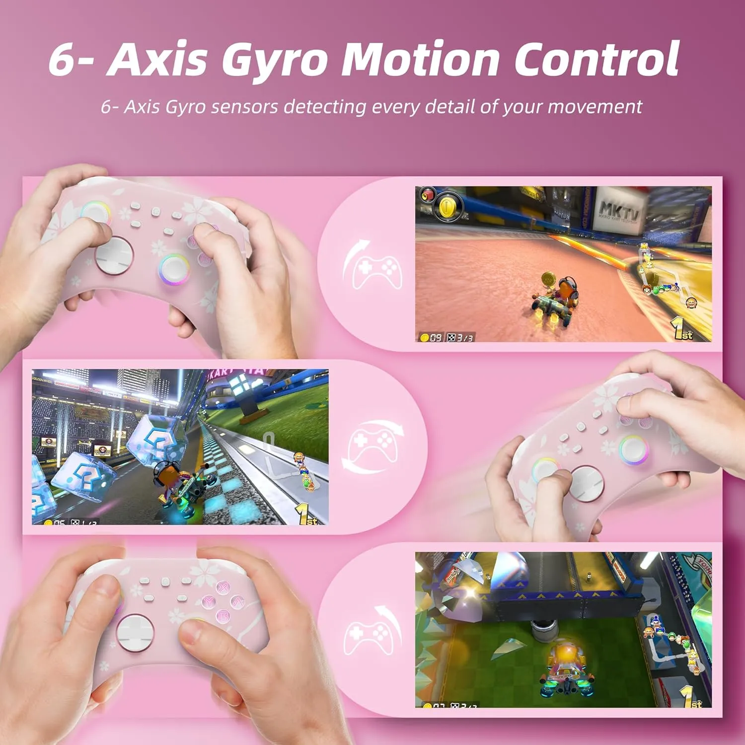 Mytrix Wireless Pro Controllers for Nintendo Switch, Windows PC iOS Android Steam/Steam Deck, Sakura Pink Bluetooth Controller with Programmable, Headphone Jack, Adjustable LED Light/Turbo/Vibration