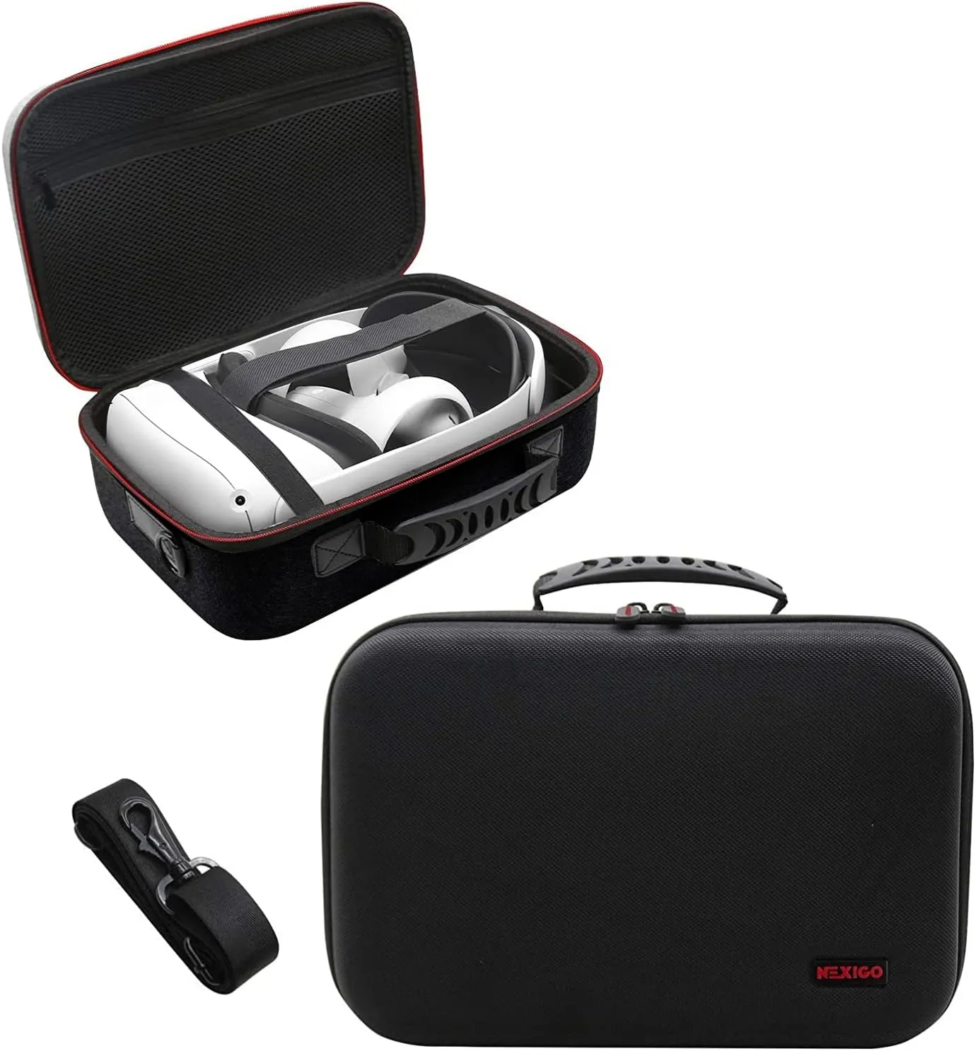 NexiGo Hard Carrying Case for Oculus Quest 2 and 3 with Elite Strap, All-in-one, Lightweight, VR Gaming Headsets and Controllers Accessories, Hard Protective Travel Case with Shoulder Strap (Black)