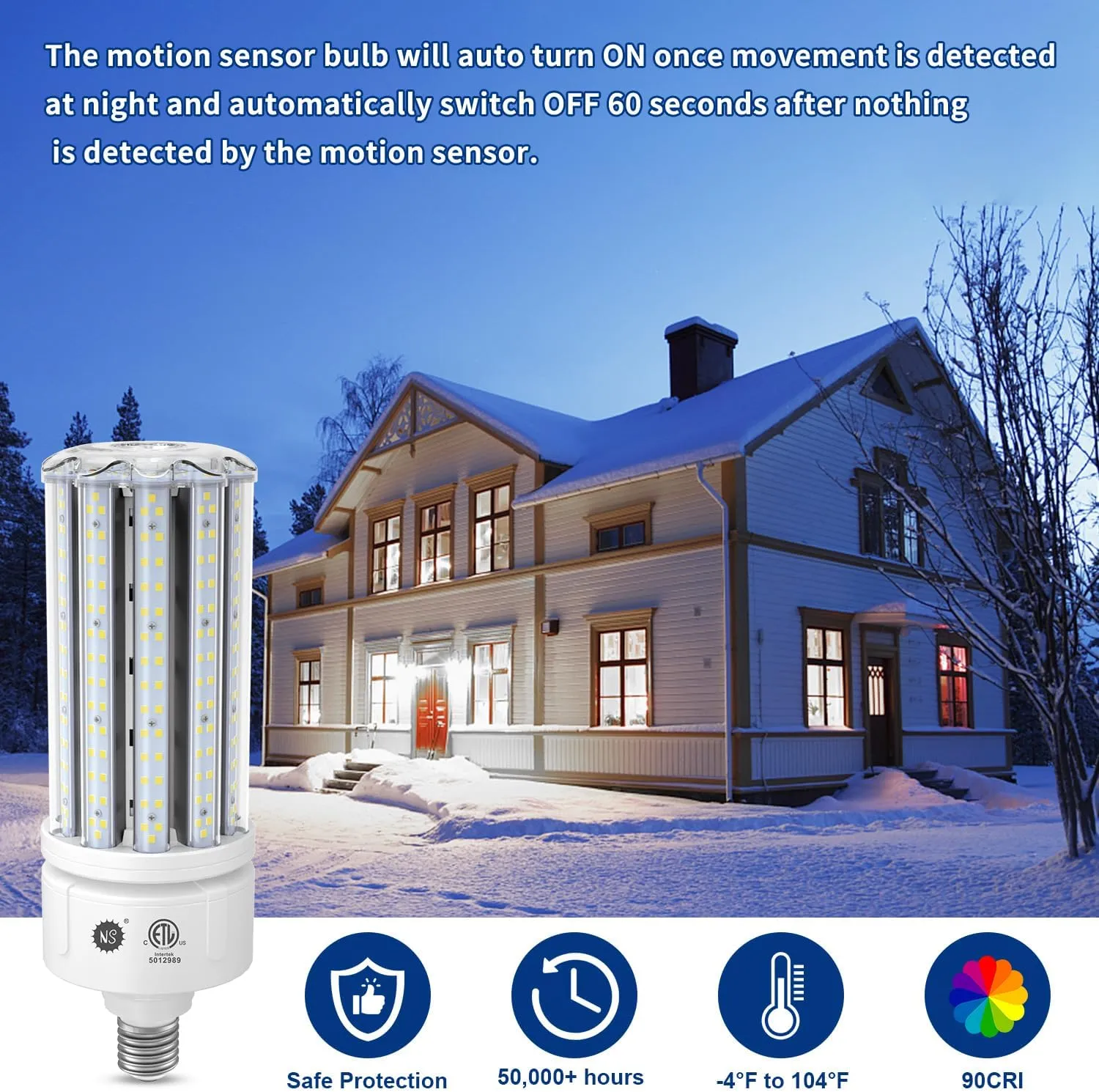 NS 100W Smart LED Bulb with Motion & Dusk-to-Dawn Sensor (16,000LM 5000K | CRI 90 | Flicker-Free) - E26/E39 Base - A19 Shape Aluminum Cooling Core - ETL Certified for Outdoor Security