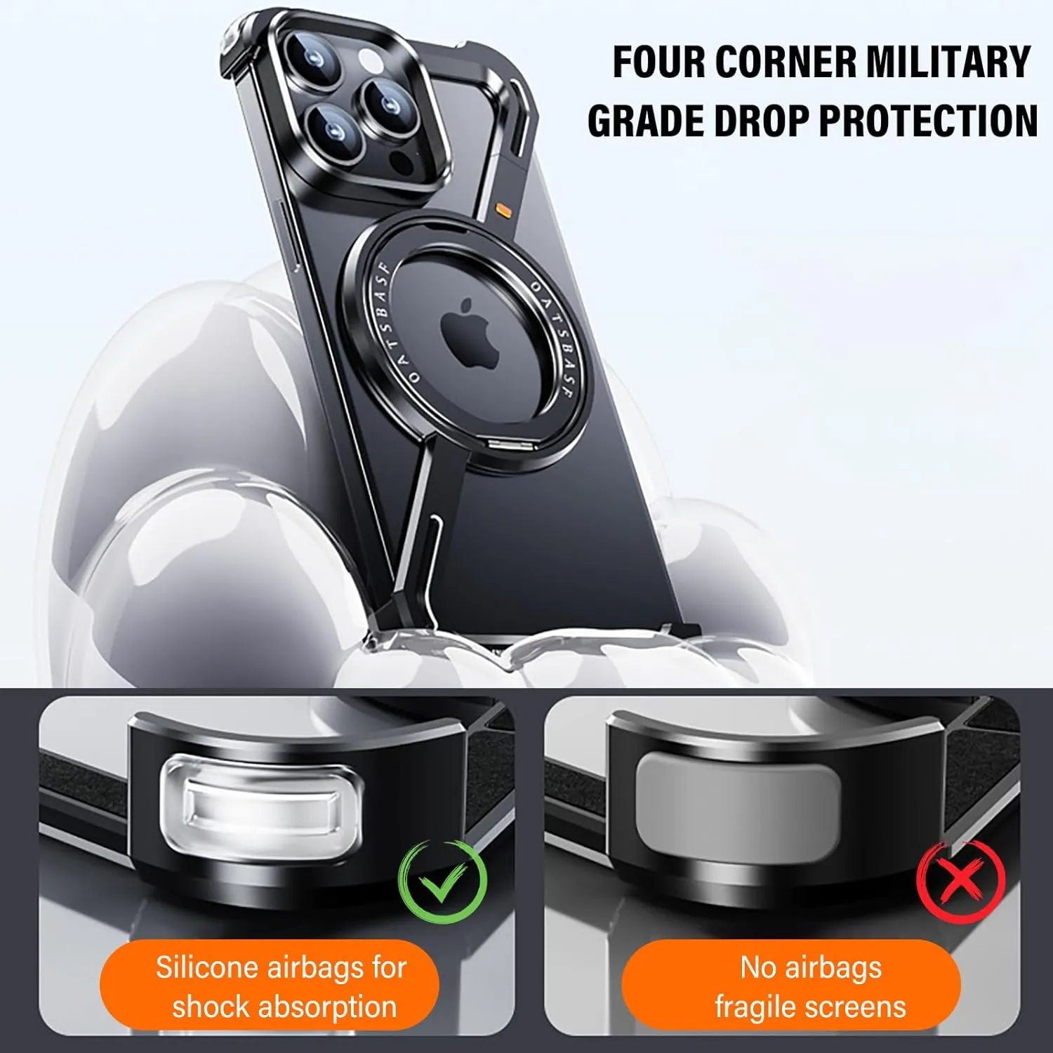 Omio for iPhone 16 Pro Bumper Case Compatible with MagSafe, Minimalist Phone Case with Magnetic Kickstand Slim Aluminum Metal Frameless Design Z Case Shockproof Stand Case for Men, Desert Titanium