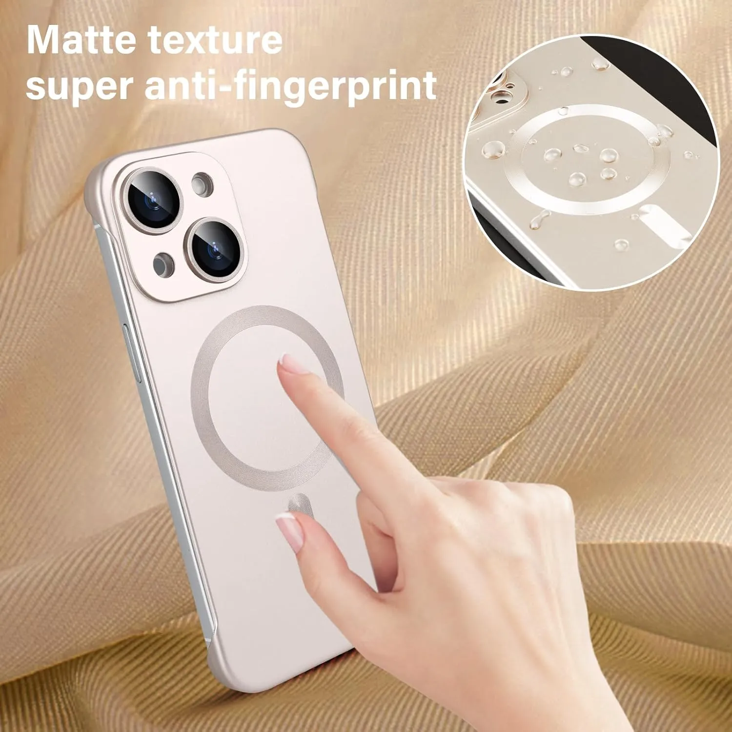 Omio Magnetic Slim Case for iPhone 13 Compatible with MagSafe, Matte PC Ultra-Thin Bumper Frameless Borderless Minimalist Design with Camera Lens Protector for Men Women, Gold Titanium