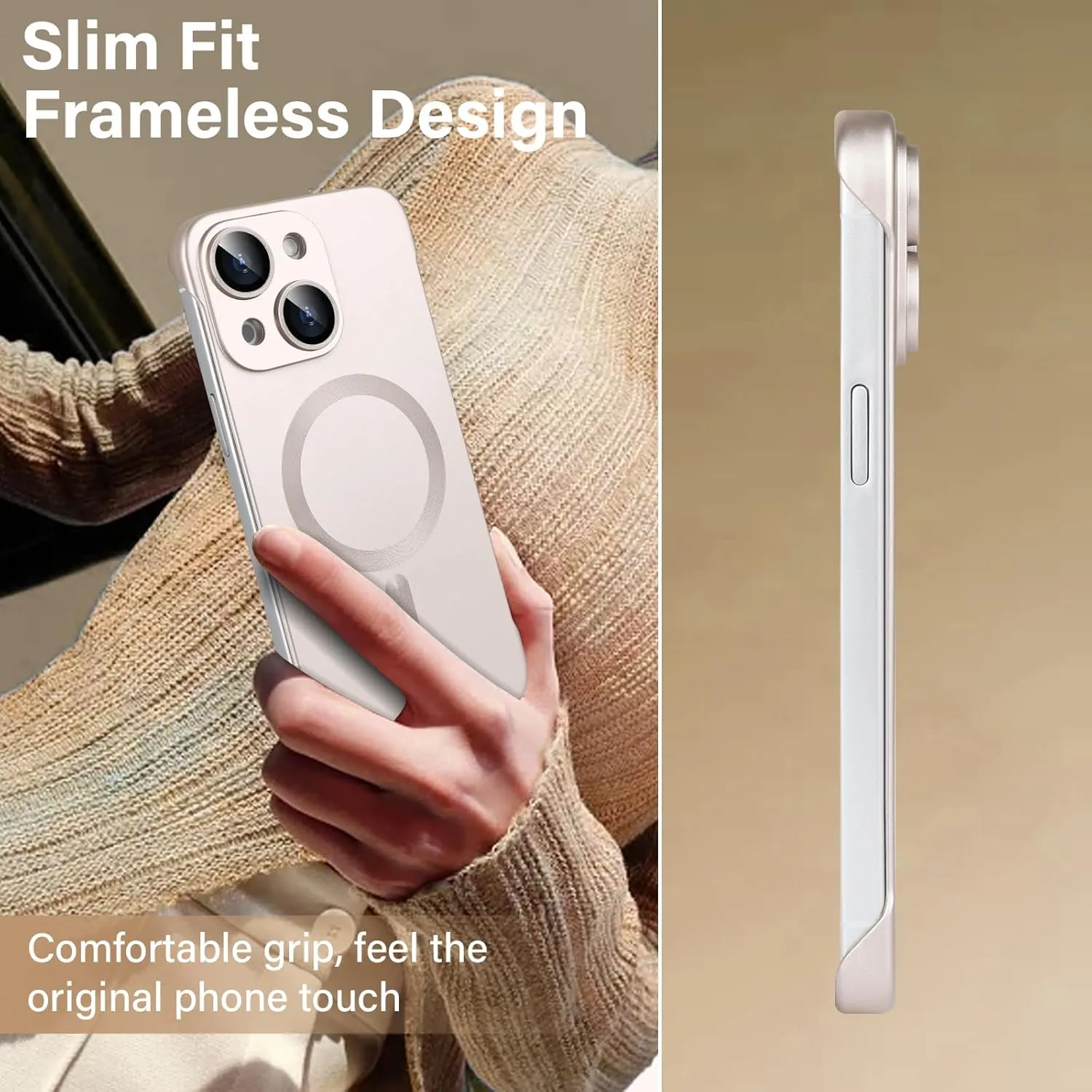 Omio Magnetic Slim Case for iPhone 13 Compatible with MagSafe, Matte PC Ultra-Thin Bumper Frameless Borderless Minimalist Design with Camera Lens Protector for Men Women, Gold Titanium