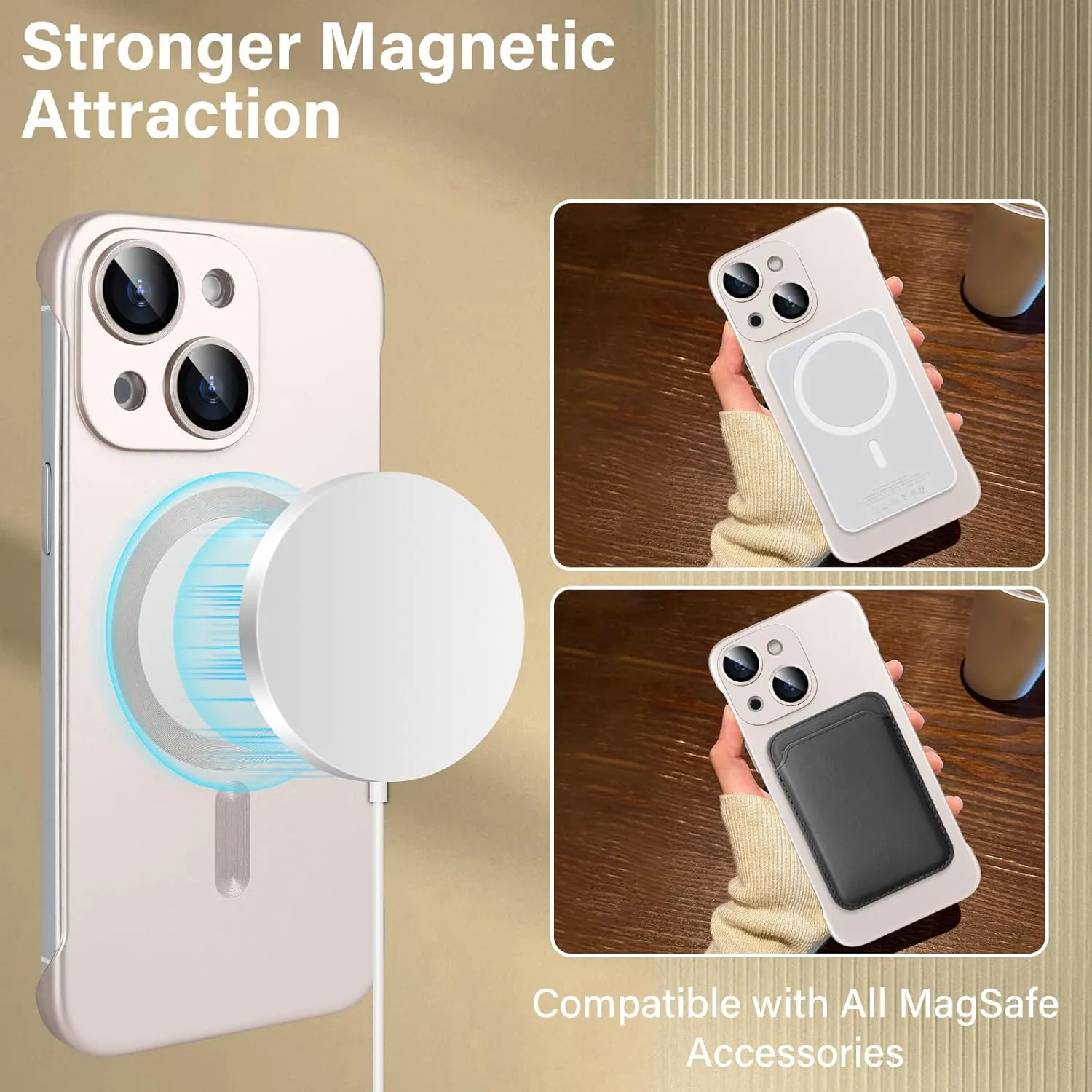 Omio Magnetic Slim Case for iPhone 13 Compatible with MagSafe, Matte PC Ultra-Thin Bumper Frameless Borderless Minimalist Design with Camera Lens Protector for Men Women, Gold Titanium