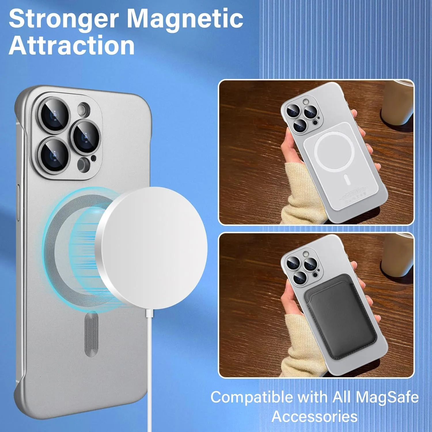 Omio Magnetic Slim Case for iPhone 15 Pro Compatible with MagSafe, Matte PC Ultra-Thin Bumper Frameless Borderless Minimalist Design with Camera Lens Protector for Men Women, Natural Titanium