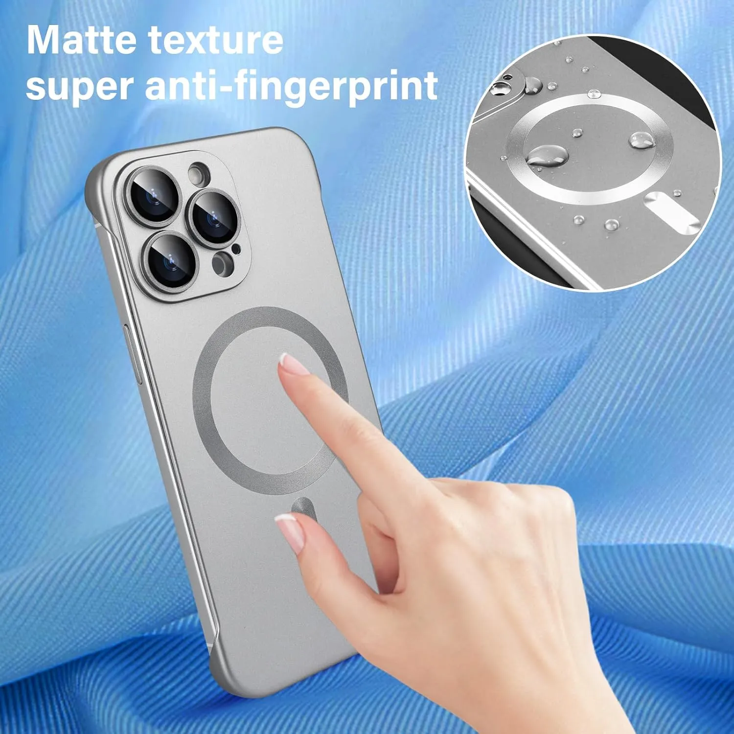 Omio Magnetic Slim Case for iPhone 15 Pro Compatible with MagSafe, Matte PC Ultra-Thin Bumper Frameless Borderless Minimalist Design with Camera Lens Protector for Men Women, Natural Titanium