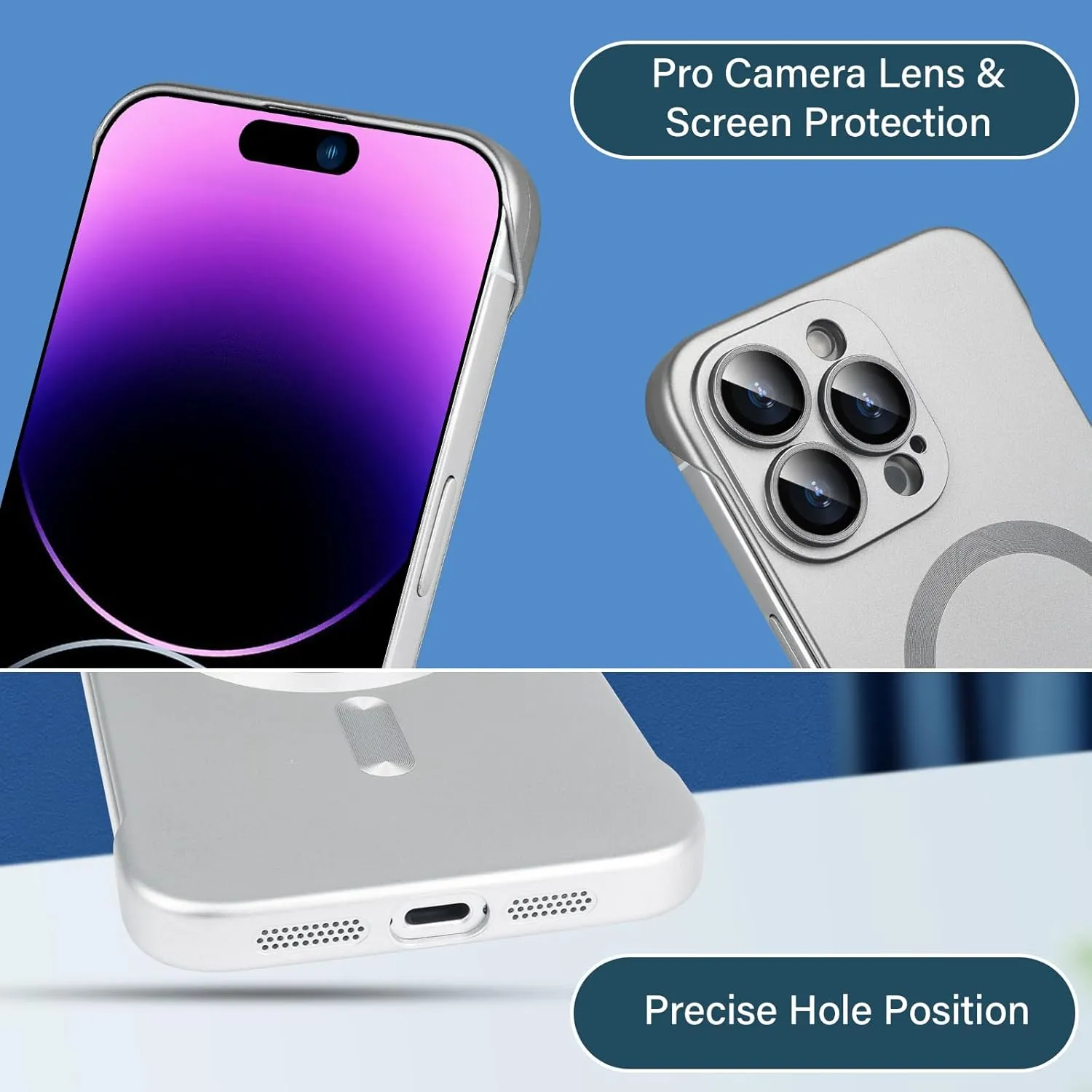Omio Magnetic Slim Case for iPhone 15 Pro Compatible with MagSafe, Matte PC Ultra-Thin Bumper Frameless Borderless Minimalist Design with Camera Lens Protector for Men Women, Natural Titanium
