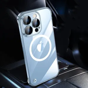 Omio Magnetic Slim Clear Case for iPhone 13 Pro Compatible with MagSafe, Clear Plating Ultra-Thin Bumper Frameless Borderless Design with Full Camera Lens Protector for Women Men, Clear