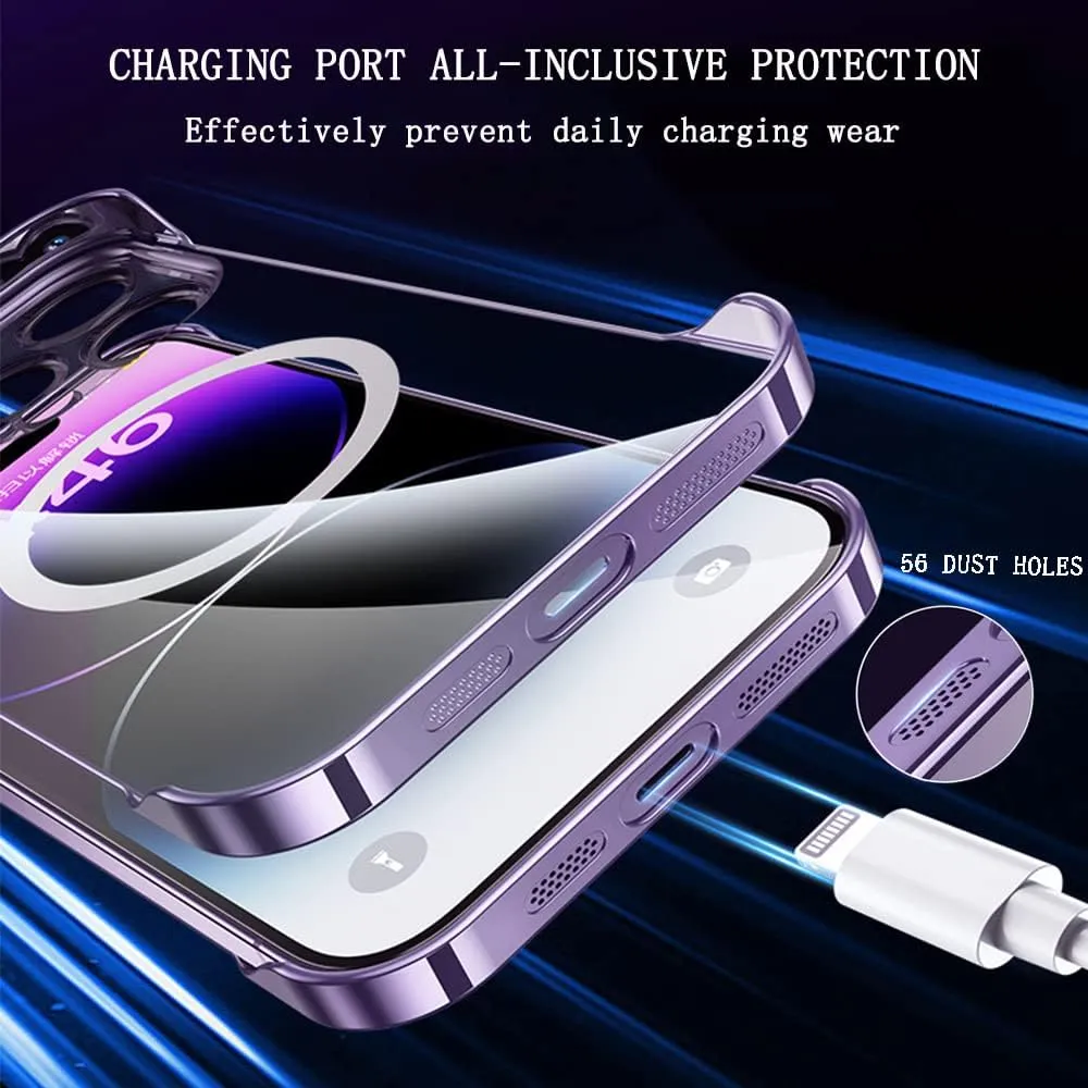 Omio Magnetic Slim Clear Case for iPhone 13 Pro Compatible with MagSafe, Clear Plating Ultra-Thin Bumper Frameless Borderless Design with Full Camera Lens Protector for Women Men, Clear