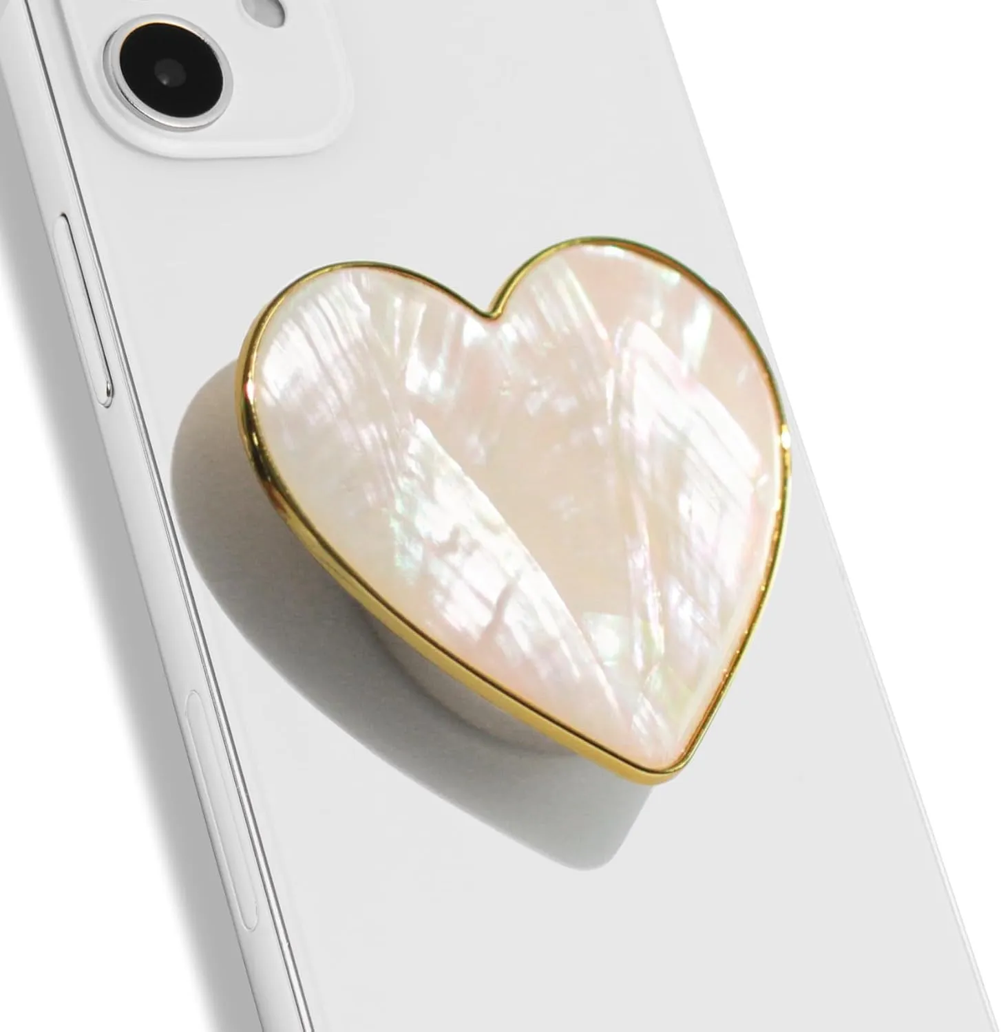 OnTheGrip Cute Natural Seashell Design Heart Shape Collapsible Mobile Phone Grip Stand Holder for Smartphone Tablet Cell Phone Accessory (Crme)