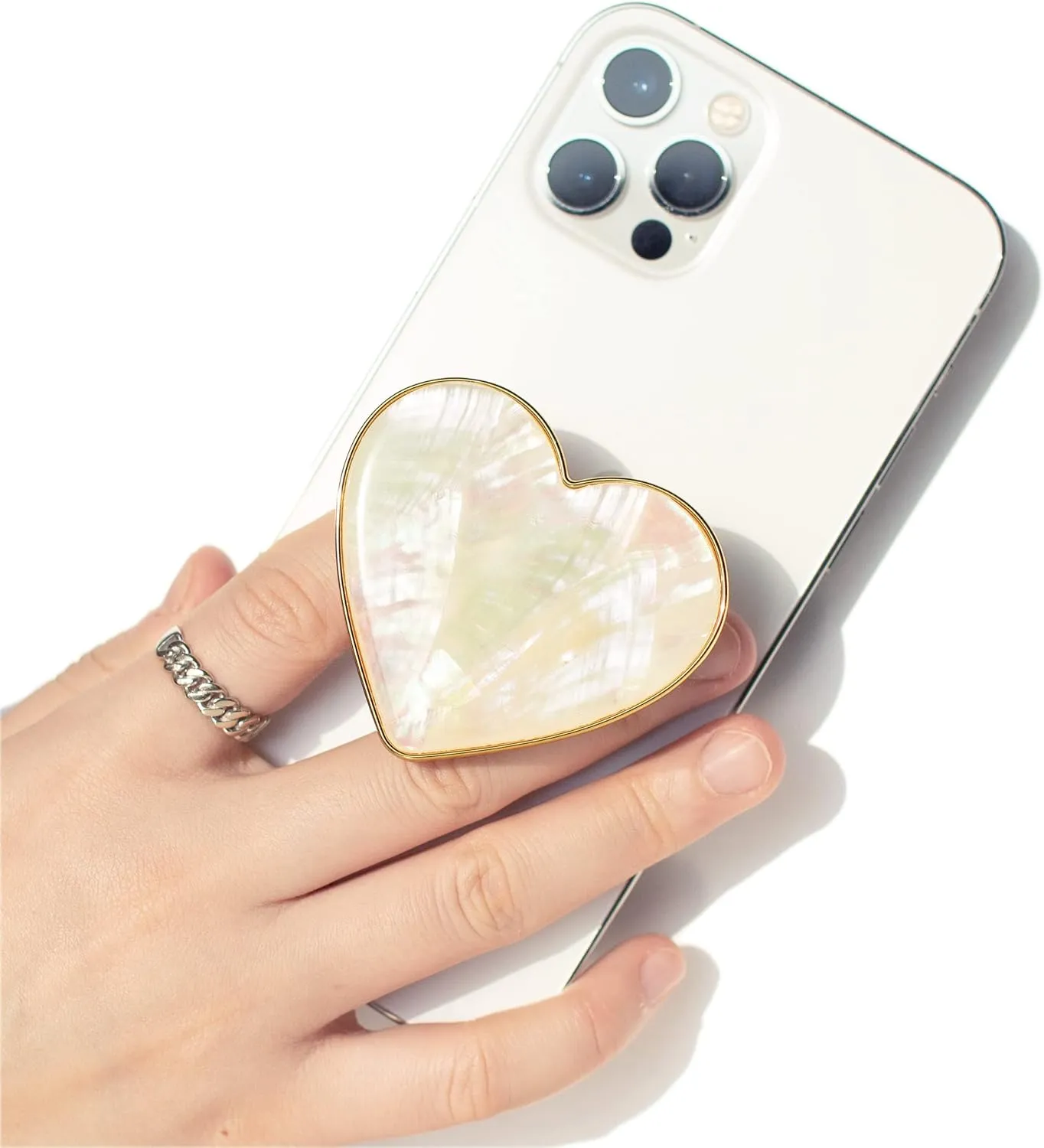 OnTheGrip Cute Natural Seashell Design Heart Shape Collapsible Mobile Phone Grip Stand Holder for Smartphone Tablet Cell Phone Accessory (Crme)