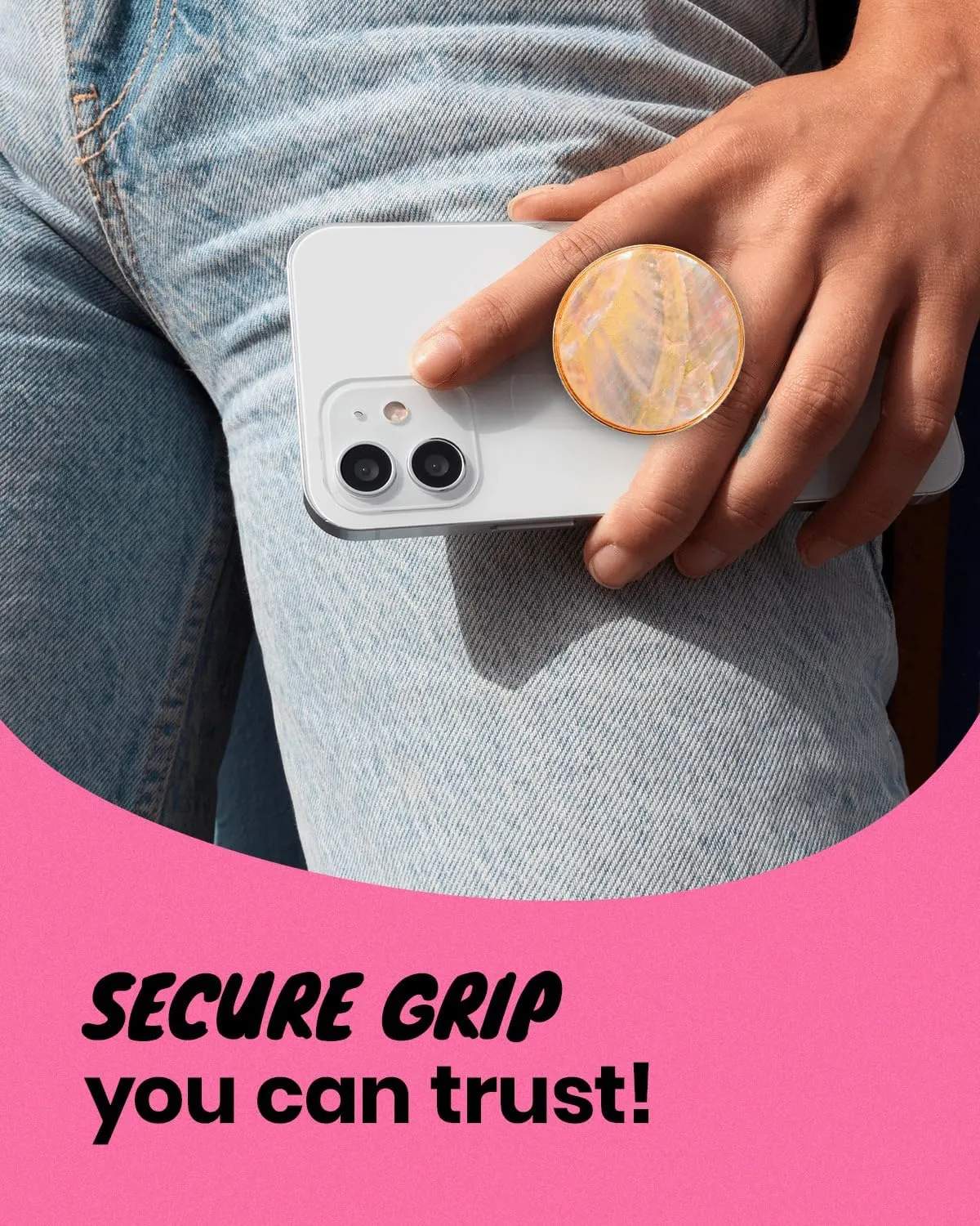 OnTheGrip Cute Natural Seashell Design Round Shape Collapsible Mobile Phone Grip Stand Holder for Smartphone Tablet Cell Phone Accessory (Crme)