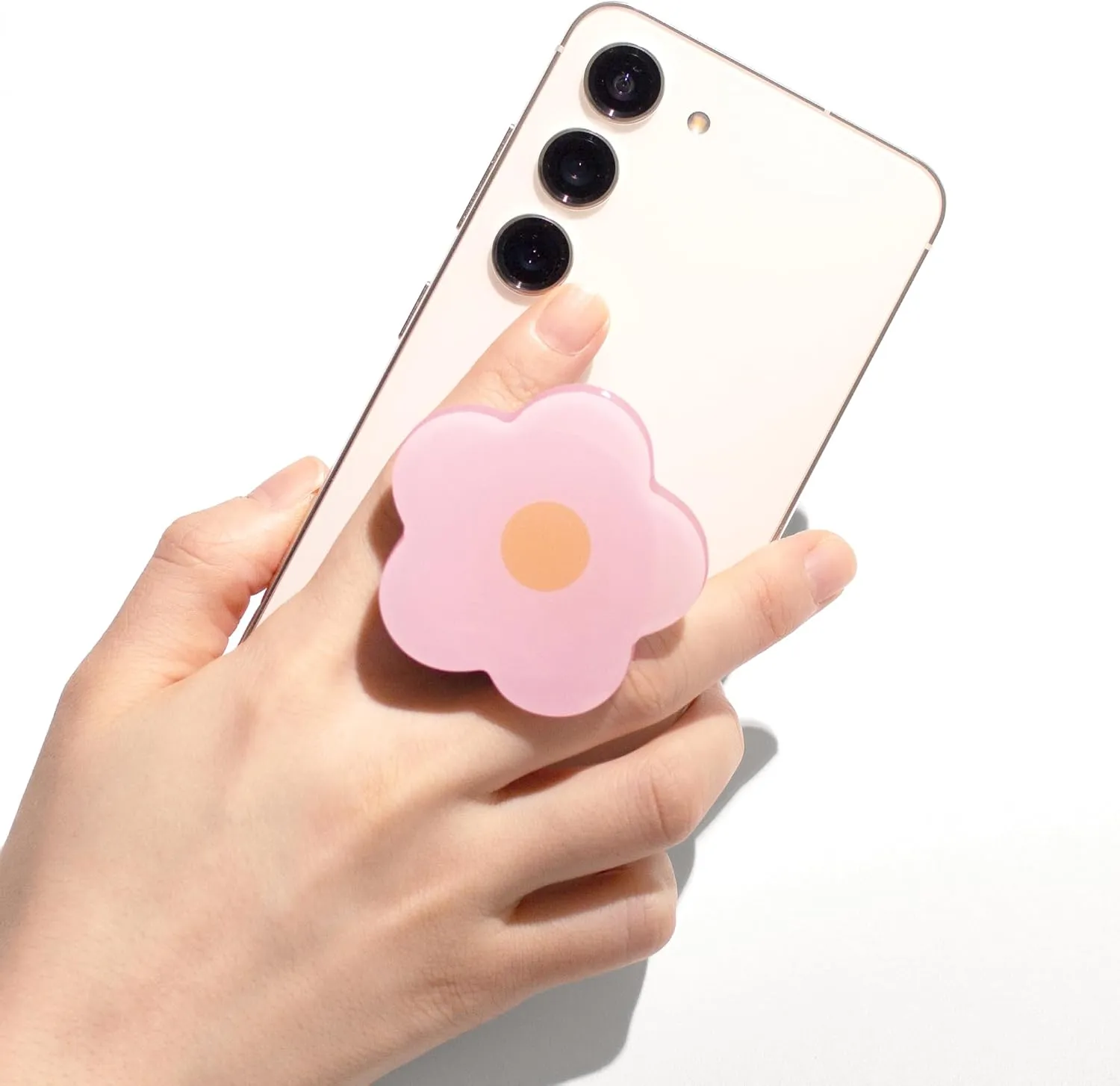 OnTheGrip Cute Solid Color Daisy Flower Design Collapsible Mobile Phone Grip Stand Holder for Smartphone Tablet Cell Phone Accessory (Pink)